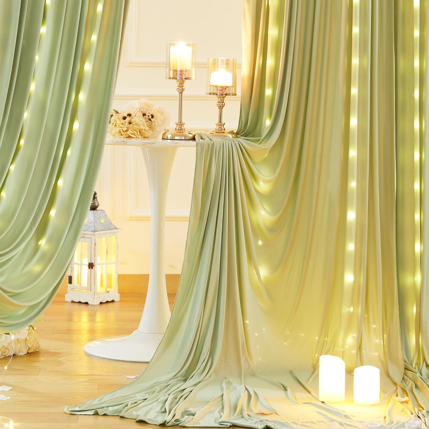 10x10ft Pink Backdrop Curtain with Lights String for Parties Wedding Wrinkle Free Soft Curtains Photo Backdrop Drapes for Girls Birthday Baby Shower Background Decorations 5x10ft, 2 Panels