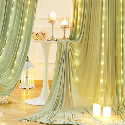10x10ft Pink Backdrop Curtain with Lights String for Parties Wedding Wrinkle Free Soft Curtains Photo Backdrop Drapes for Girls Birthday Baby Shower Background Decorations 5x10ft, 2 Panels