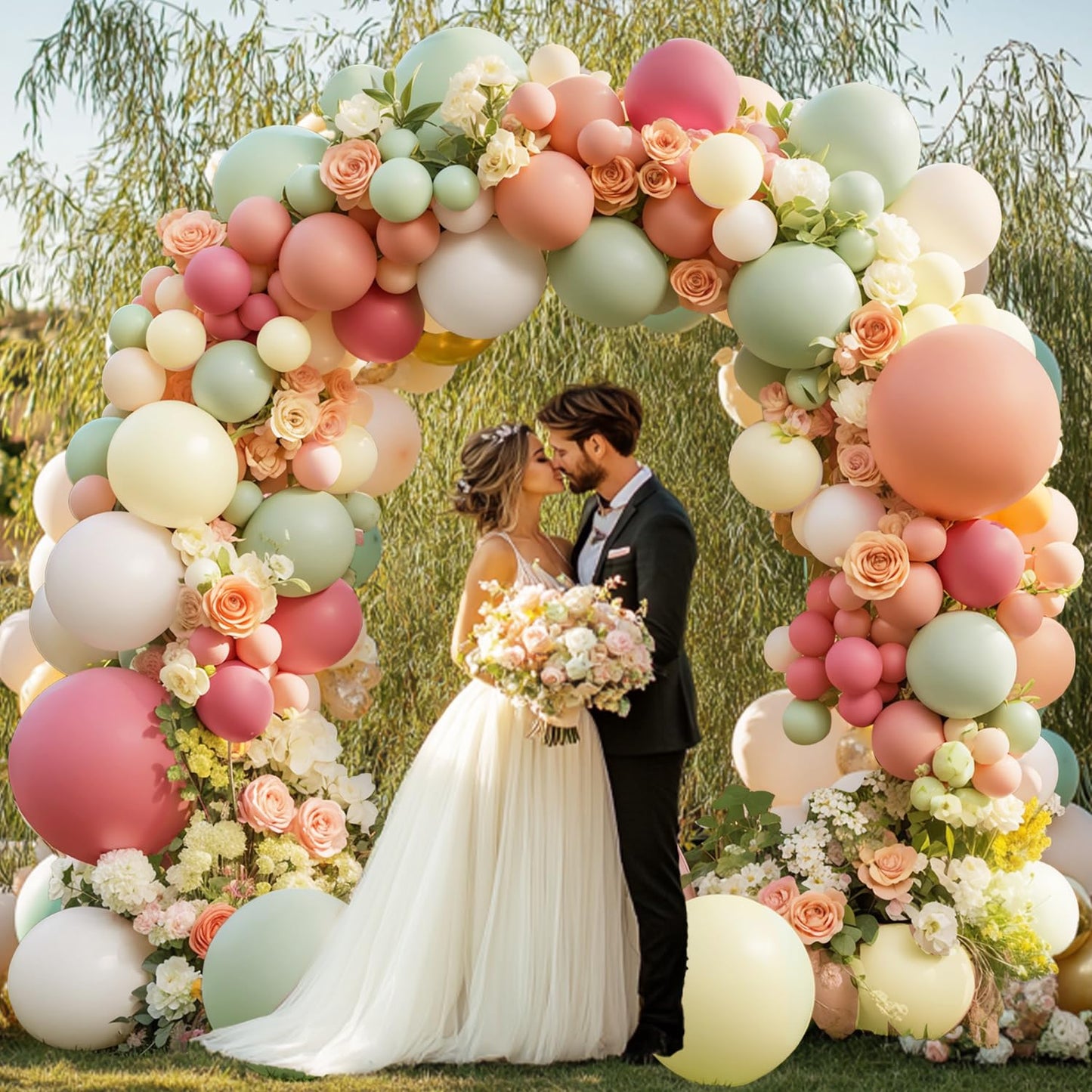 Dusty Green Nude Pink Balloons Arch Kit, Double Stuffed Pastel Balloon Arch Dark Light Green Blush Nude Cream White Sand Tan Pink Balloons for Wedding Birthday Party Woodland Baby Shower Decorations