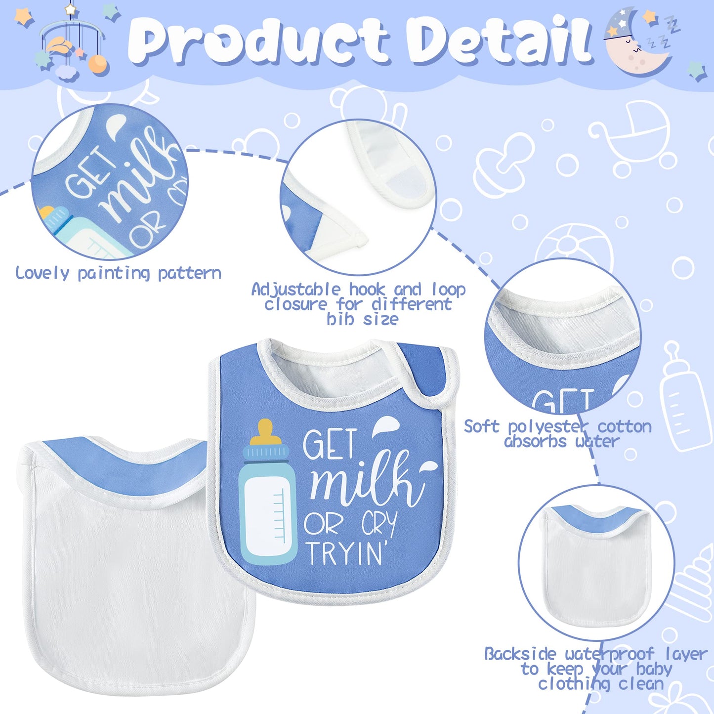 7Pcs Cotton Waterproof Baby Bibs Hook Loop Closure Newborn Bib Keepsake Baby Gift for Drooling Feeding Eating
