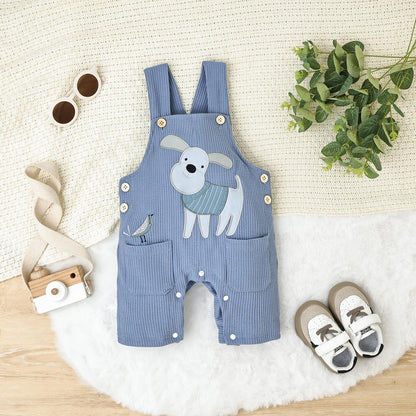Baby Boy Clothes Infant Summer Outfits Short Sleeve Striped Romper Cute Cartoon Dog Overall Pants Set 2pcs 0-18 Months