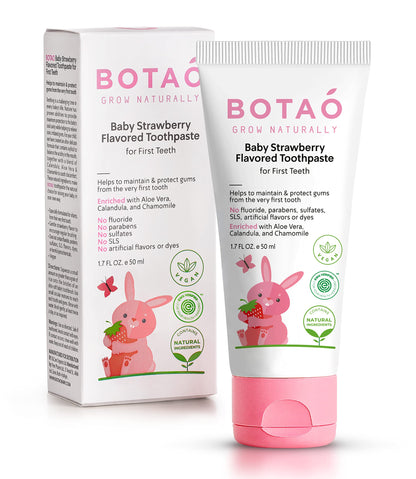 Fluoride Free Baby Toothpaste | Strawberry Flavored - Organic Training Natural Toddler Toothpaste for Toddlers | EWG Verified, Vegan, SLS Free, Safe to Swallow, Aloe Vera -1.7Oz