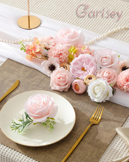 Artificial Flowers Combo for DIY Wedding Bouquets Combo Centerpieces Arrangements Party Bridal Baby Shower Home Decorations-Blush Pink
