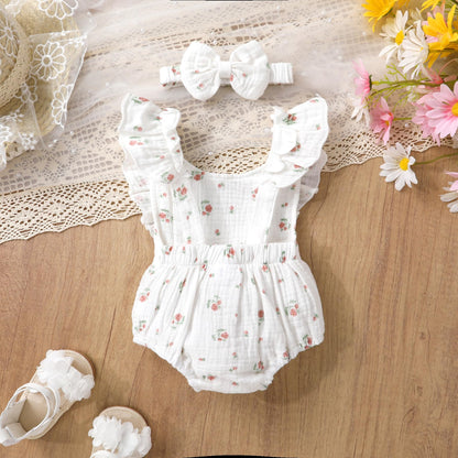 YOUNGER TREE Newborn Baby Girl Clothes Ruffle Sleeve Rompers Infant Backless Floral Jumpsuit Summer Outfits with Headband