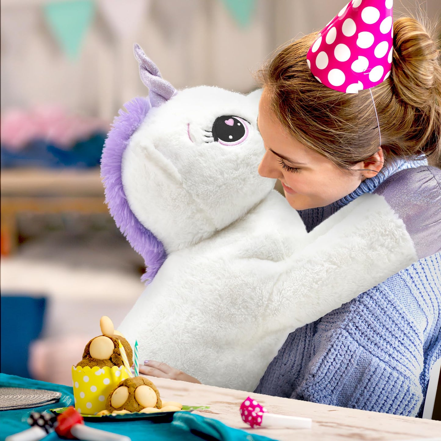 43" Giant Unicorn Stuffed Animal, Unicorn Plush Pillow Toys Big Plushy Fluffy, Gift for Girls Kids Boys Girlfriend, White & Purple