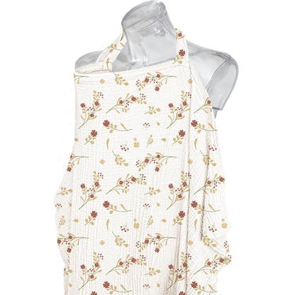 Konssy Muslin Nursing Cover for Baby Breastfeeding, Breathable 100% Cotton Breastfeeding Cover with Rigid Hoop for Mother Nursing Apron, Multi-use Carseat Canopy (Summer Wheat)