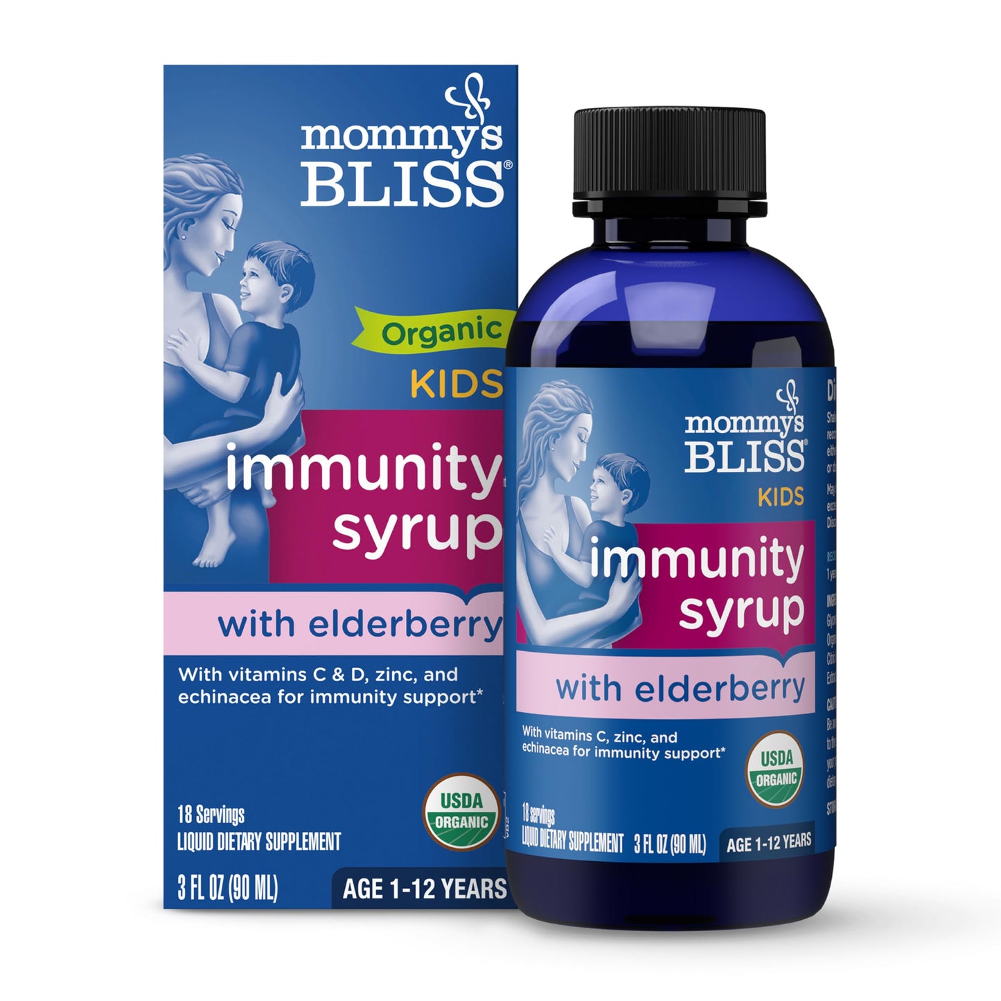 Mommy's Bliss Organic Elderberry Syrup & Immunity Boost With Vitamins, Prebiotics & Echinacea for Kids & Adults 1 yr+, 3 Fl Oz