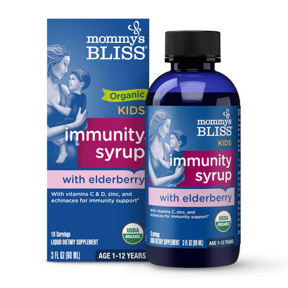 Mommy's Bliss Organic Elderberry Syrup & Immunity Boost With Vitamins, Prebiotics & Echinacea for Kids & Adults 1 yr+, 3 Fl Oz