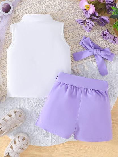 SUREPOCH Baby Girl Clothes Toddler Summer Embroidery Short Shirt Pant Girl Outfit Sleeveless Top Clothes Set