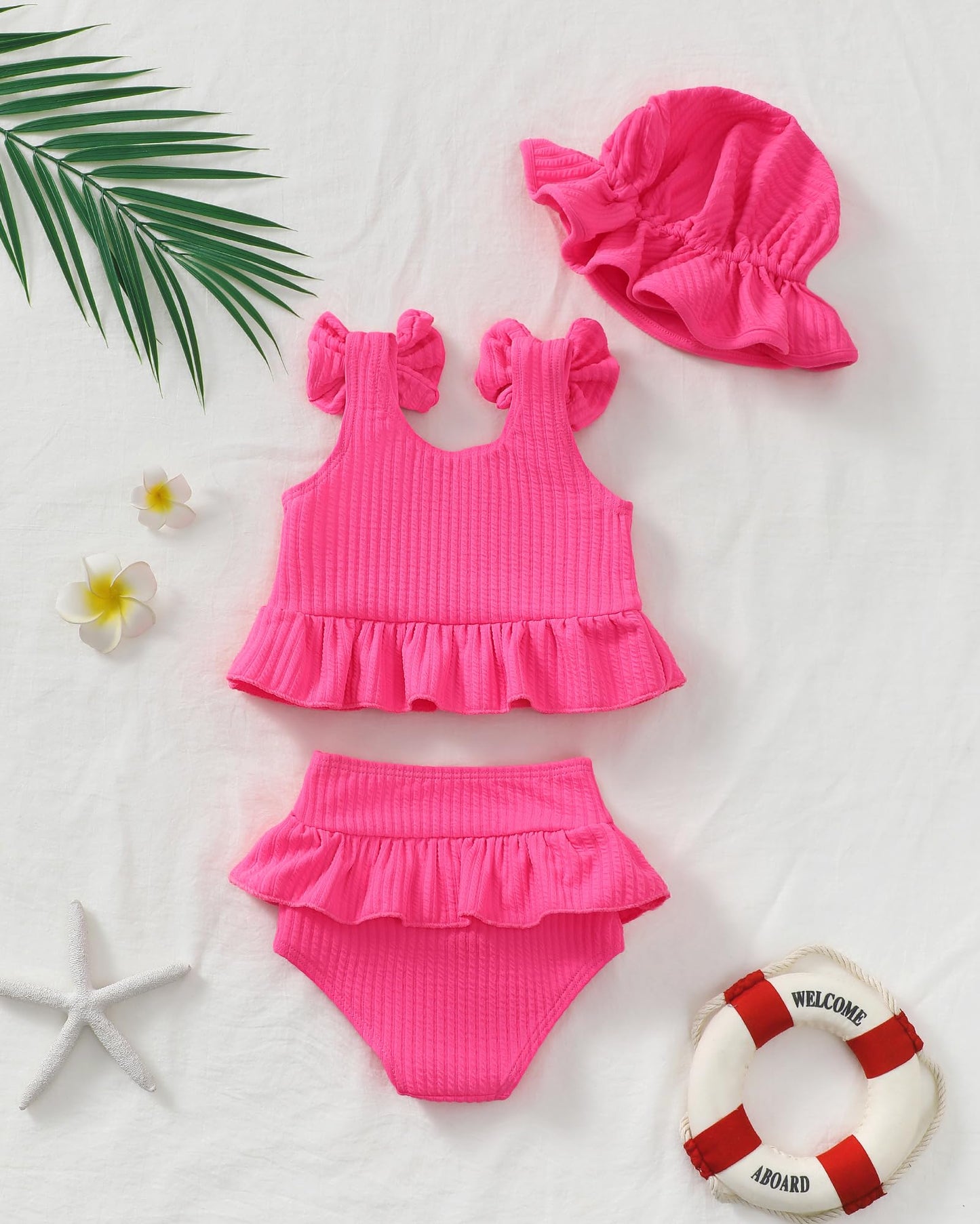 Mioglrie Baby Infant Swimsuit Girl Toddler Bathing Suit Girl Summer Beach Bikini Tankini Swimwear Hat 3-24 Months 2t-5t