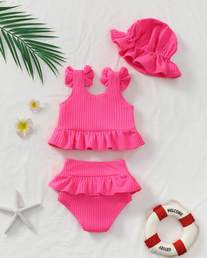 Mioglrie Baby Infant Swimsuit Girl Toddler Bathing Suit Girl Summer Beach Bikini Tankini Swimwear Hat 3-24 Months 2t-5t