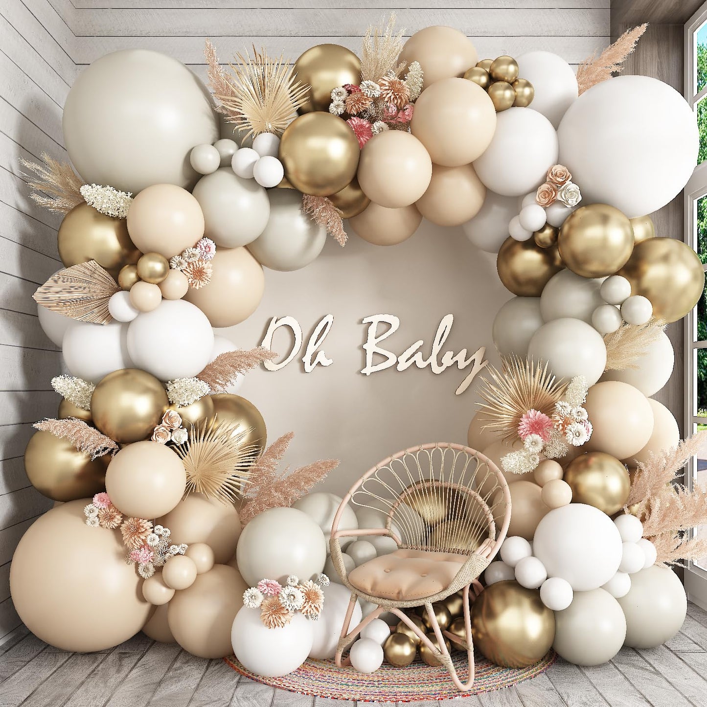 Sage Green Balloons Arch Double Stuffed, Olive Dusty Green Brown Beige Neutral Balloon Garland Kit, White Sand Apricot Tan Latex Balloon for Baby Shower Birthday Jungle Safari Party Decoration
