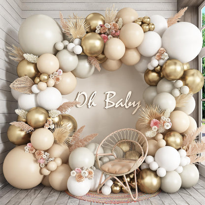 Sage Green Balloons Arch Double Stuffed, Olive Dusty Green Brown Beige Neutral Balloon Garland Kit, White Sand Apricot Tan Latex Balloon for Baby Shower Birthday Jungle Safari Party Decoration