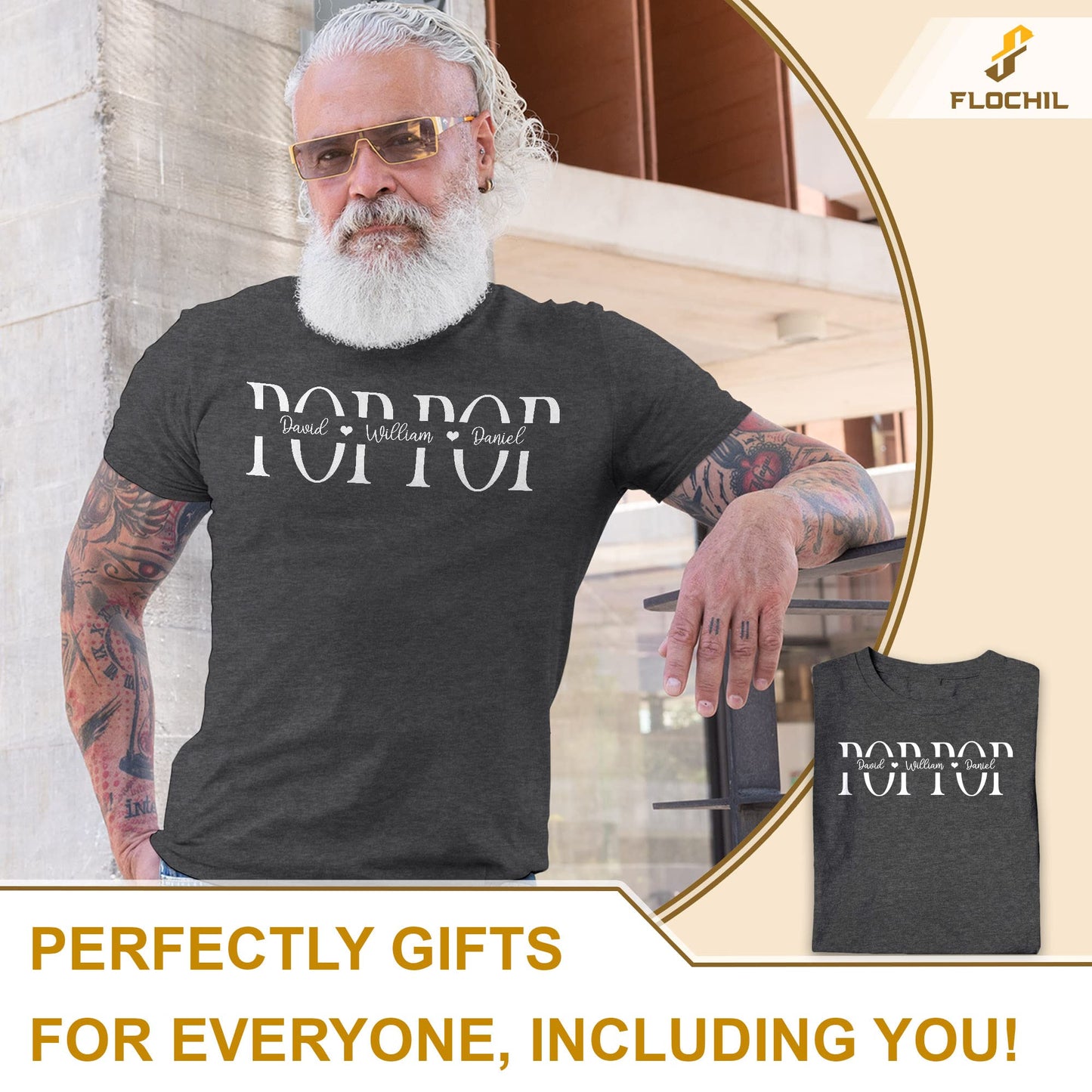 FLOCHIL Personalized Fathers Day Shirts with Kids Name, Custom Dad Shirts for Men, Gifts for Dad, Fathers Day, Christmas