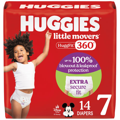 Huggies Size 4 Baby Diapers, Little Movers HuggFit 360° Baby Diapers with 360° Waistband, Size 4 (22-37 lbs), 144 Count, Packaging May Vary