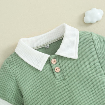Kuriozud Newborn Baby Boy Summer Clothes Button Short Sleeve Romper Bodysuit Shorts Set Toddler Soft Waffle Outfit