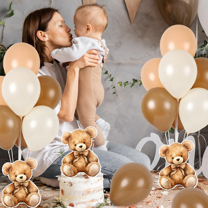 4 Sets Balloon Stand Kit for Table Bear Baby Shower Tables Centerpieces with Balloon Boy Baby Shower Decorations for Bear Theme Gender Reveal Birthday Party Table Decorations Supplies (Brown Bear, 4)