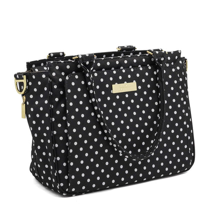 JuJuBe Be Classy Structured Multi-Functional Multi-Functional Diaper Bag/Purse, Legacy Collection - The Duchess - Black with White Polka Dots
