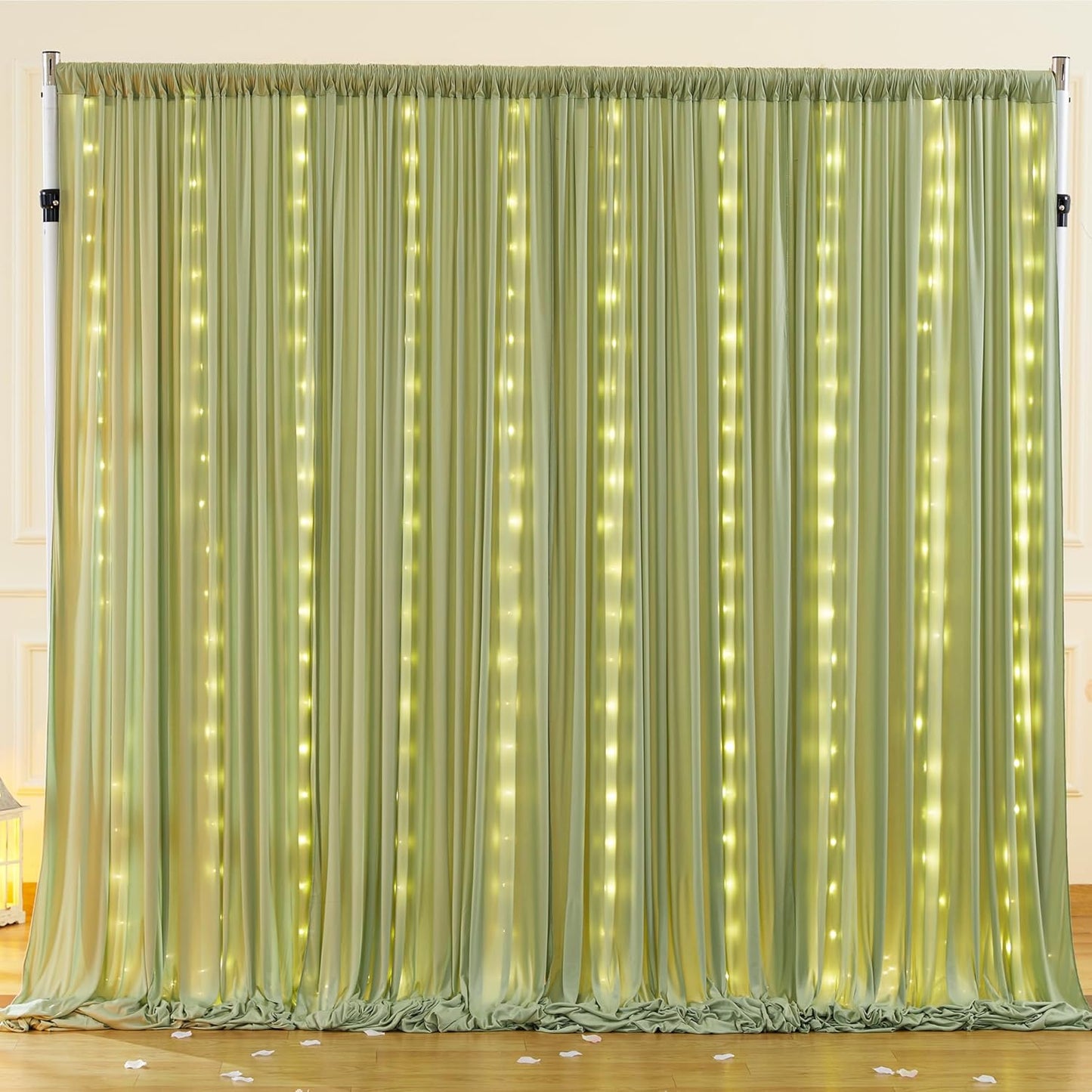 10x10ft Pink Backdrop Curtain with Lights String for Parties Wedding Wrinkle Free Soft Curtains Photo Backdrop Drapes for Girls Birthday Baby Shower Background Decorations 5x10ft, 2 Panels