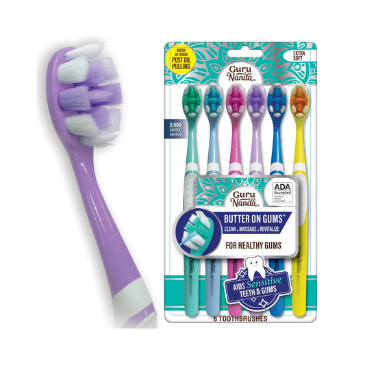GuruNanda Butter On Gums Toothbrush, ADA Accepted, with 8000+ Ultra Soft Softex Bristles for Sensitive & Receding Gums, Perfect for Whiter Teeth, 8 Ct