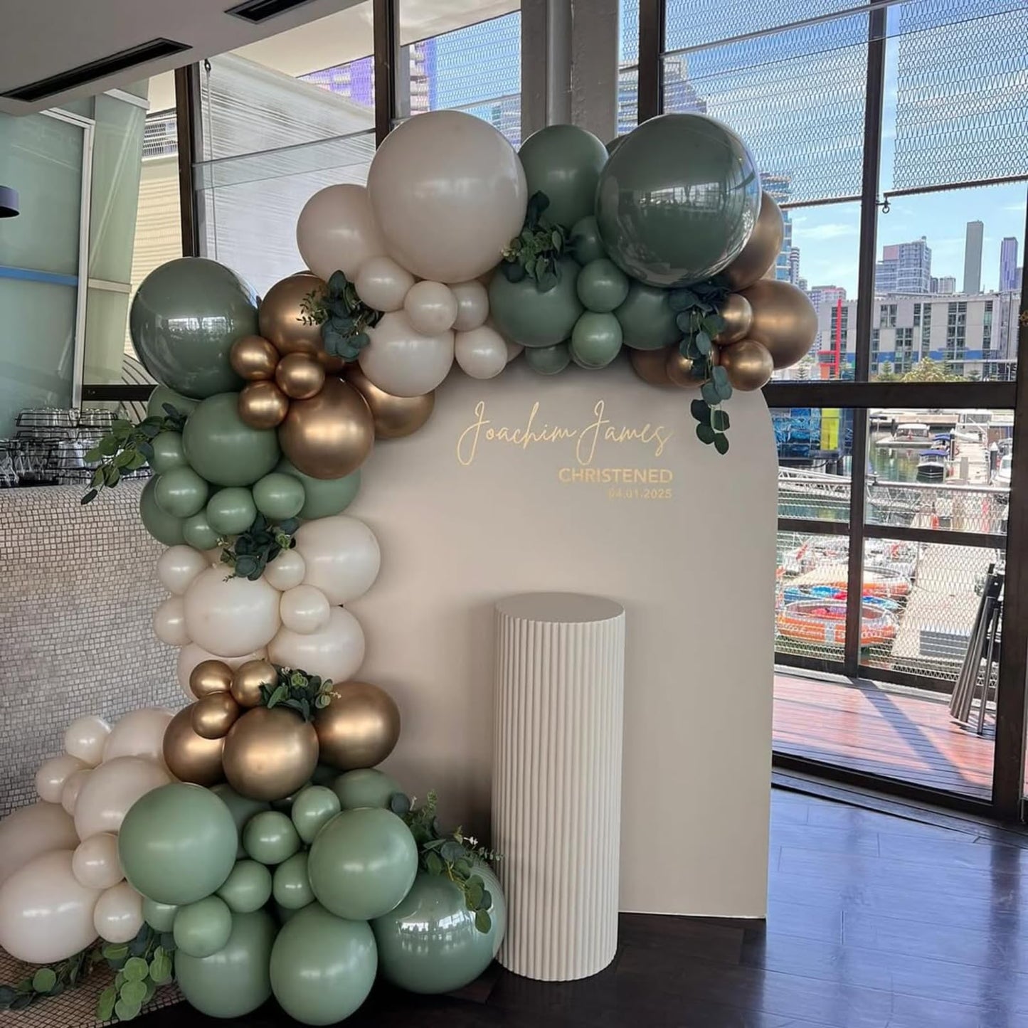 Sage Green Balloons Arch Double Stuffed, Olive Dusty Green Brown Beige Neutral Balloon Garland Kit, White Sand Apricot Tan Latex Balloon for Baby Shower Birthday Jungle Safari Party Decoration