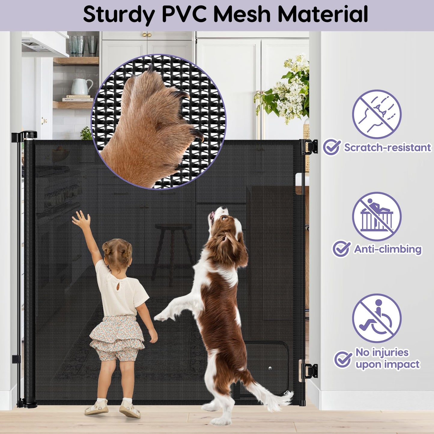 48 Inch Extra Tall Pet Gate Retractable Baby Gate with Cat Door - No Jumping Over, 55" Wide Retractable Dog Gate Indoor 4ft Extra Tall Cat Gate for Doorway Outdoor Deck Gate, White