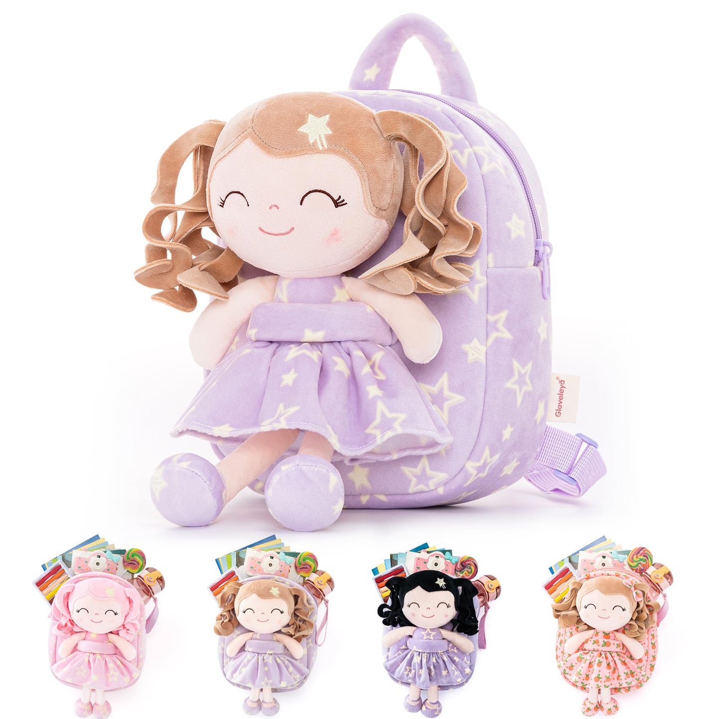 Gloveleya Toddler Backpack Baby Ballerina Girl Gifts Plush Curly Hair Ballet Backpack - Black Blonde 9 inches