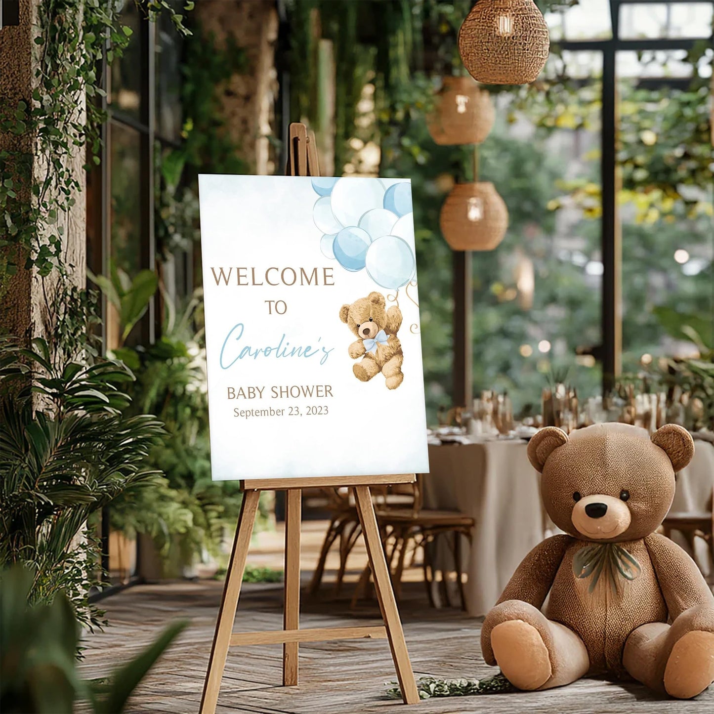 Personalized We Can Bearly Wait Baby Shower Welcome Sign, Welcome to Baby Shower Sign - Teddy Bear & Balloon Theme Décor #5