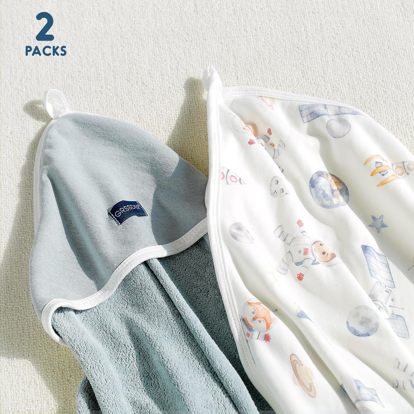 GRSSDER Baby Hooded Towel 2 Pack for Newborn, Super Soft Bath Towels with Original Design, Ultra Absorbent Knit Terry, Large Toddler Towels with Hood for Girls, Shower Gifts for Infant, 34"x 34"
