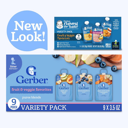 Gerber Stage 2 Baby Food, Fruit and Veggie Favorites Puree Pouches Variety Pack, No Added Sweetener, Baby Food Pouches, 9-Pack