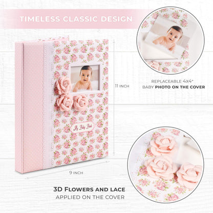 Baby Book Keepsake - Baby Memory Book and Album for Girl, Journal from Pregnancy to First 5 Years, Scrapbook to Record Memories, Milestones and Photos, Baby Book - Pink