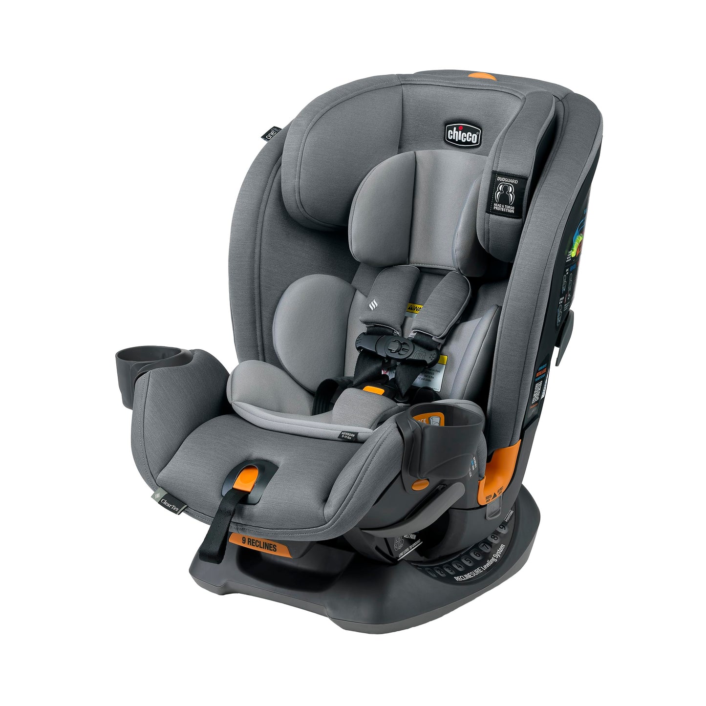 Chicco OneFit ClearTex All-in-One Car Seat, Slim Design, Rear-Facing Seat for Infants 5-40 lbs., Forward-Facing 25-65 lbs., Booster 40-100 lbs., Convertible Car Seat | Lilac/Purple