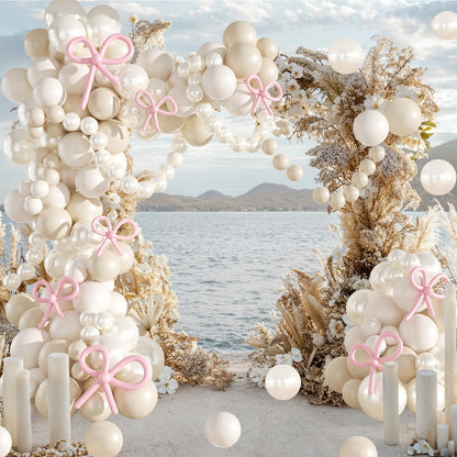 Pink Balloon Garland Arch Kit, Coquette Birthday Decorations 176Pcs Bow Long Balloons White and Pink Different Sizes for Wedding Bridal Baby Shower Bachelorette Party