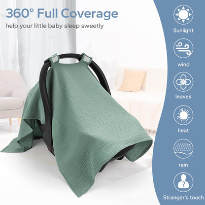 SERAPHY 100% Muslin Cotton Car Seat Covers for Babies, Universal Baby Car Seat Cover, Breathable Muslin Carseat Cover Canopies for Boys and Girls, Soft Infant Car Seat Cover for Summer — Rabbits