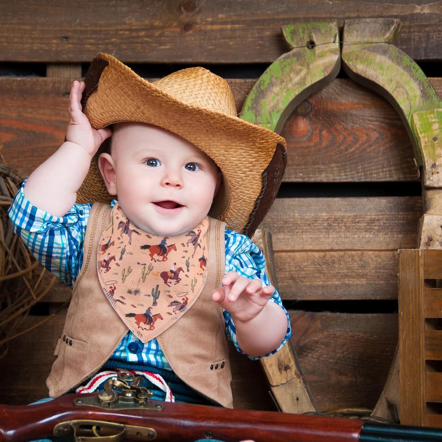 4 Pcs Western Cowboy Baby Bandana Bibs Newborn Infant Feeding Drool Bibs Wild West Cotton Bib for Drooling and Teething Nursery Burp Cloths for Girls Boys