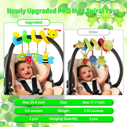 FPVERA Car Seat Toys for Babies 0-6 Months Upgraded Version Spiral Car Seat & Stroller Activity Toy, Soft Plush Hanging Toys with Rattles, Best Gift for Ages 0 and Up