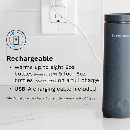 Baby Brezza Superfast Portable Baby Bottle Warmer – 67% Faster - Travel Breastmilk Warmer and Formula Warmer - Safe, Even Heating - Up to 9oz - No Adapters, Black