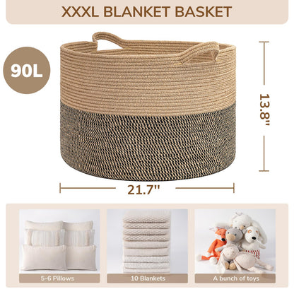 INDRESSME XXXLarge Cotton Rope Basket 21.7" x 21.7" x 13.8" Woven Baby Laundry Blanket Basket Toy Baskets with Handle Storage Comforter Cushions Thread Laundry Hamper