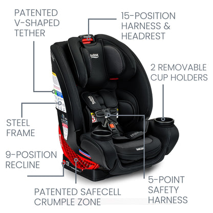 Britax One4Life Convertible Infant Car Seat, 10 Years of Use from 5 to 120 Pounds, Converts from Rear-Facing to Forward-Facing Booster Seat, Machine-Washable Fabric, Glacier Graphite