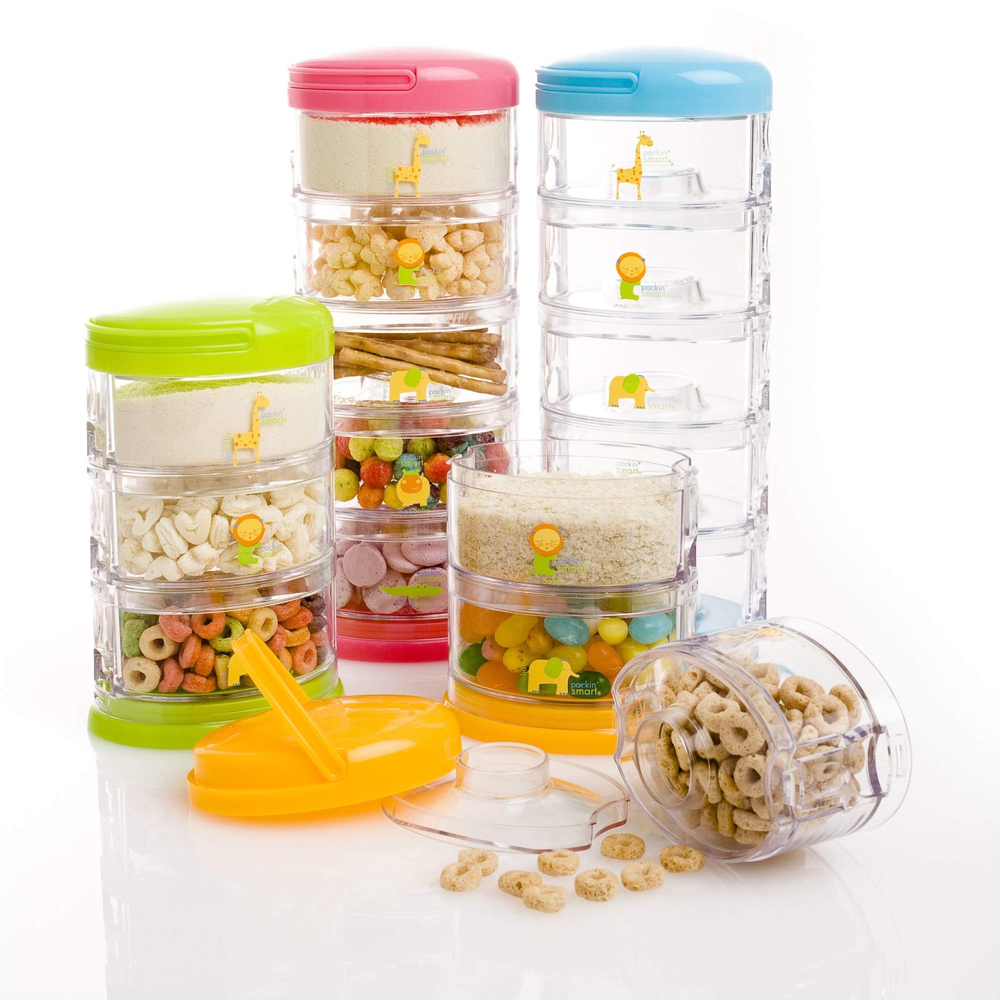 Innobaby Packin' Smart Stackable and Portable Storage System for Formula, Baby Snacks and More. 5 Stackable Cups in Lime Sorbet. BPA Free.