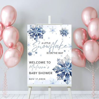 Personalized A Little Snowflake Is On The Way Welcome Sign, Pink, Girl, Winter Baby Shower Canvas
