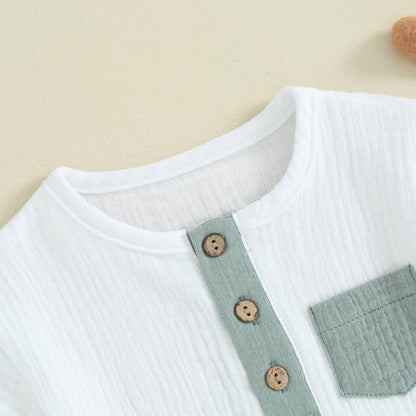 fhutpw Baby Boy Summer Outfits Henley Shirt Soft Pocket Short Sleeve Tops & Shorts Sets Infant 3 6 12 18 Months 2T Clothes