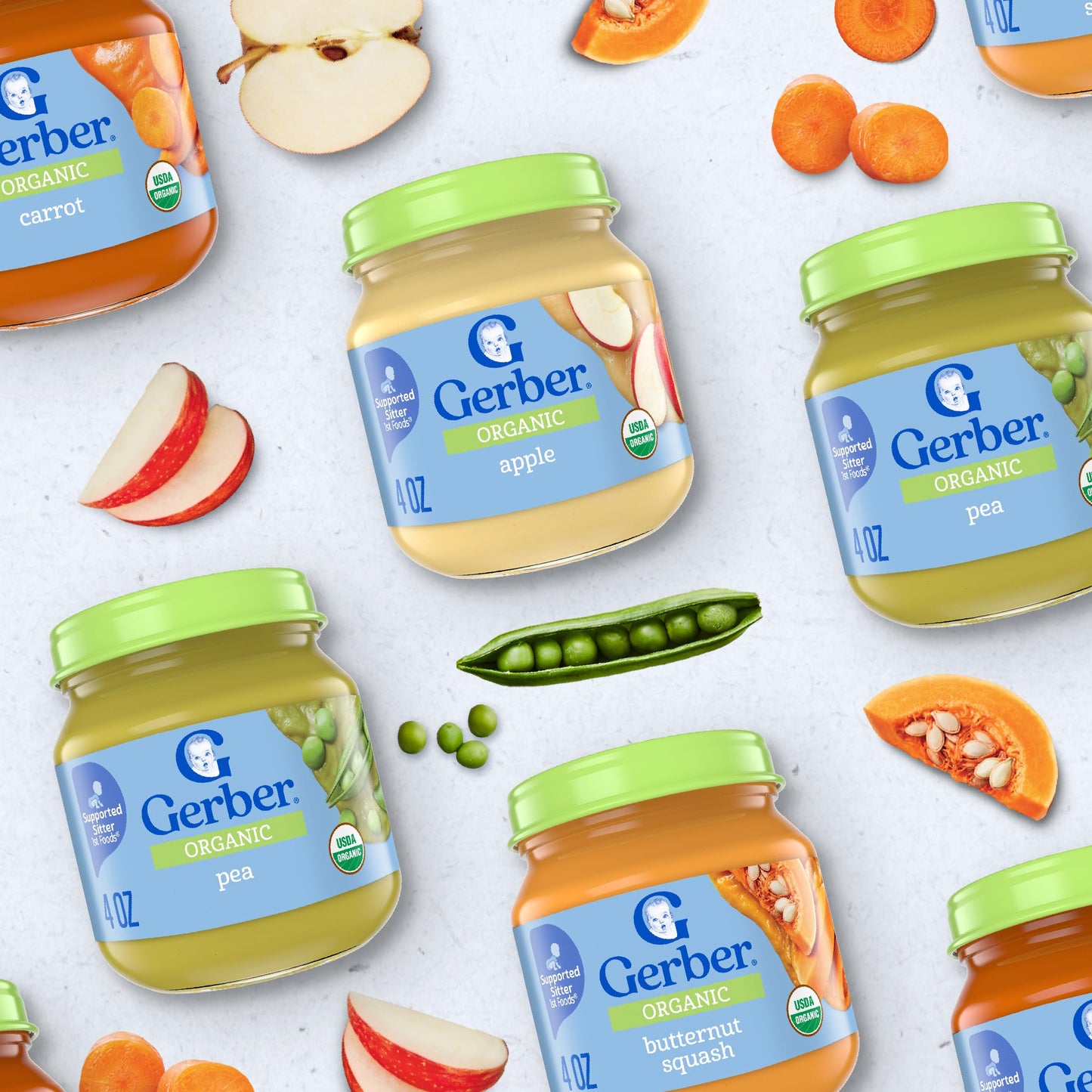Gerber Stage 1 Baby Food, Organic Butternut Squash Jar, Baby Puree, Non-GMO, Vegetable, Puree Jars Glass, 10-pack