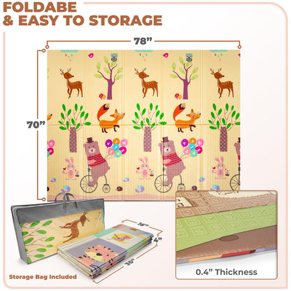 Sorbus Foldable Baby Play Mat, Kids Foam Mats for Floor with Travel Bag - Waterproof Foldable Play Mats for Babies, Infants, Toddlers, and Kids Playtime & Tummy Time 78x70x0.4 (Safari Party)