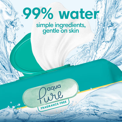 Pampers Baby Wipes Aqua Pure, 99% water-based wipes, Hypoallergenic and Unscented Infant Wipe, 896 Total (16 Flip-Top Packs)