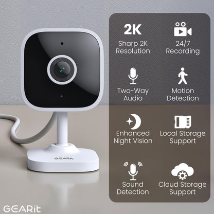 GEARit Baby Monitor with Camera & Audio 2K Video with Motion & Crying Detection, 2 Way Audio Easy WiFi Setup, Remote Monitoring - Easy to Set Crib Monitor with Adjustable Stand