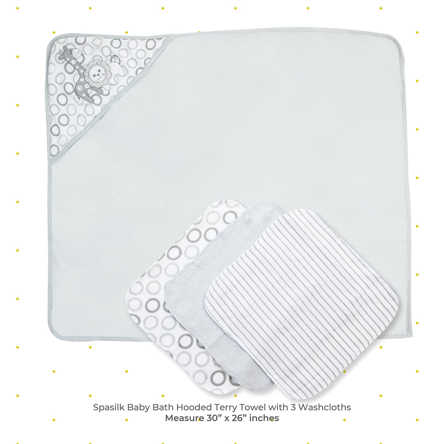 Spasilk Baby Bath Hooded Terry Towel with 3 Washcloths, Baby Bath Essentials, One Size, Blue Whale