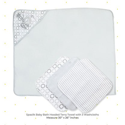 Spasilk Baby Bath Hooded Terry Towel with 3 Washcloths, Baby Bath Essentials, One Size, Blue Whale
