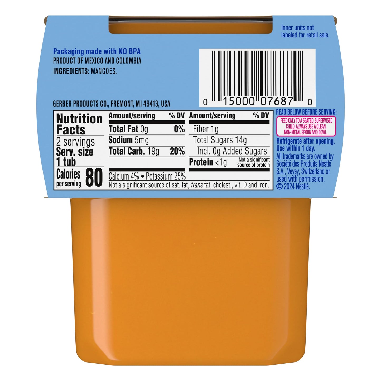 Gerber 2nd Food Baby Food Peach Puree, Natural & Non-GMO, 4 Ounce Tubs, 2-Pack (Pack of 8)