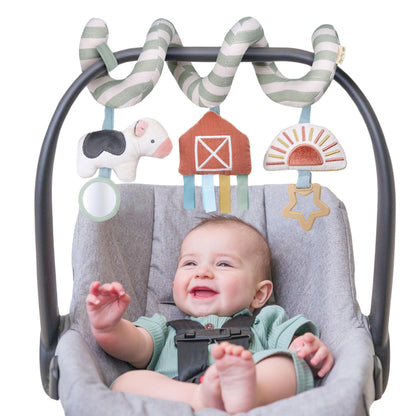 Itzy Ritzy Spiral Car Seat & Stroller Activity Toy - Stroller & Car Seat Toys for Ages 0 Months and Up - Hanging Toys Include Dangling Ring, Mirror and Textured Ribbons (Pastel Rainbow)